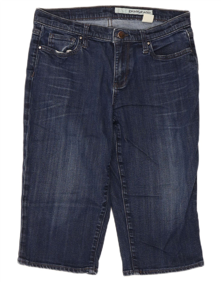 Bermuda jeans feminina Dkny EUA 6 médio W30 algodão azul