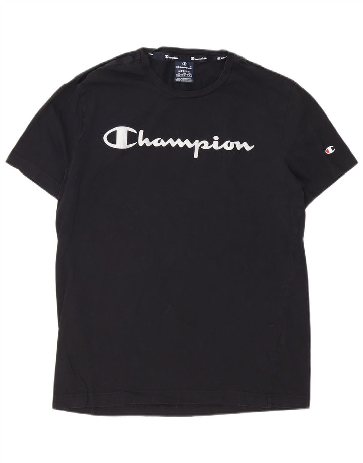 Camiseta gráfica masculina Champion de algodão preto médio