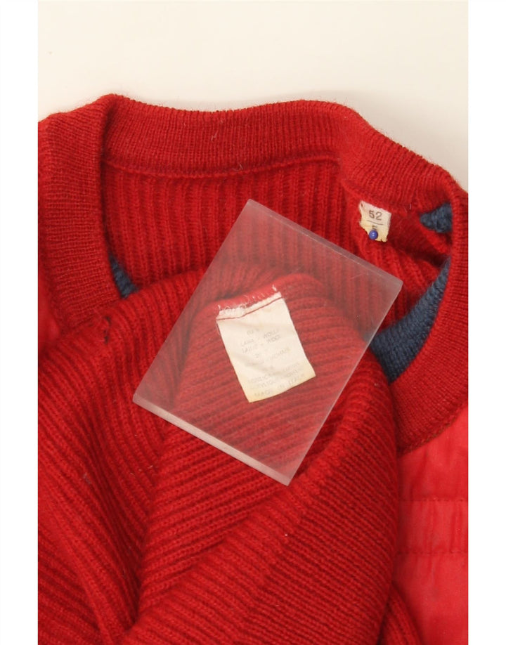 Suéter masculino VINTAGE com gola redonda IT 52 grande lã colorida vermelha