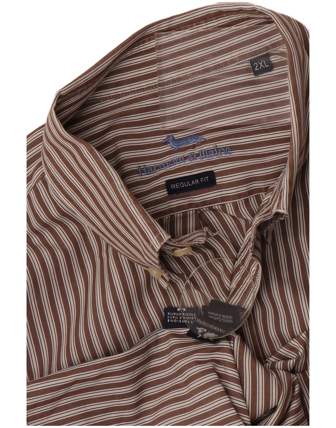Camisa masculina Harmont & Blaine Regular Fit 2XL algodão listrado marrom