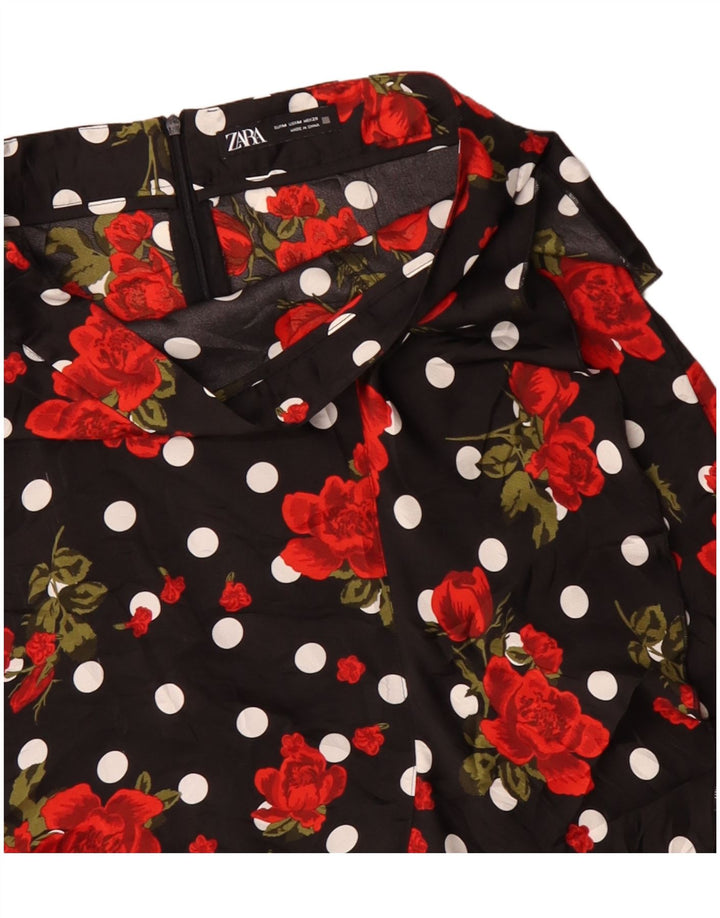 Saia feminina assimétrica linha A Zara médio W30 poliéster floral preto