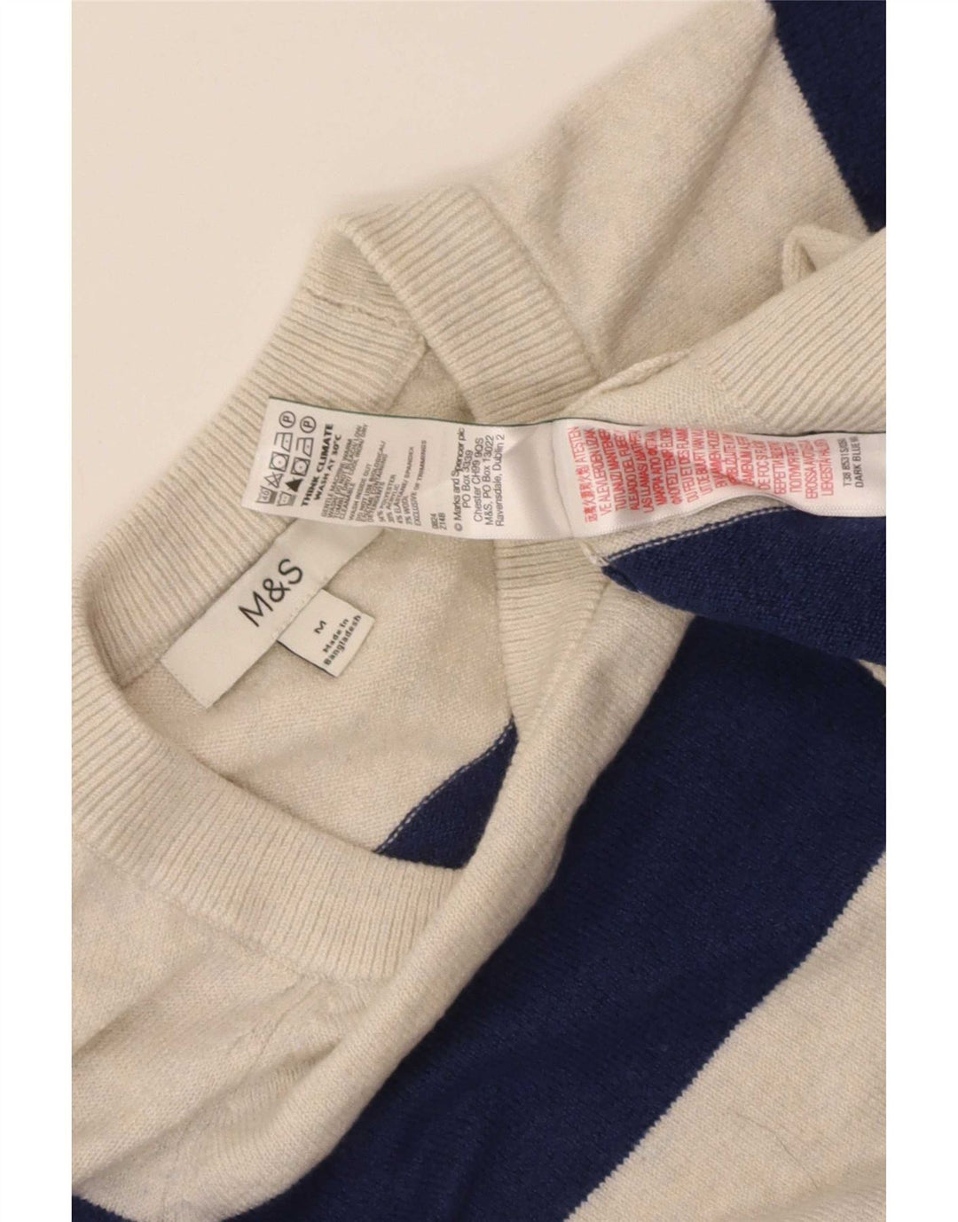 Suéter feminino Marks & Spencer com gola redonda UK 14 listrado bege médio