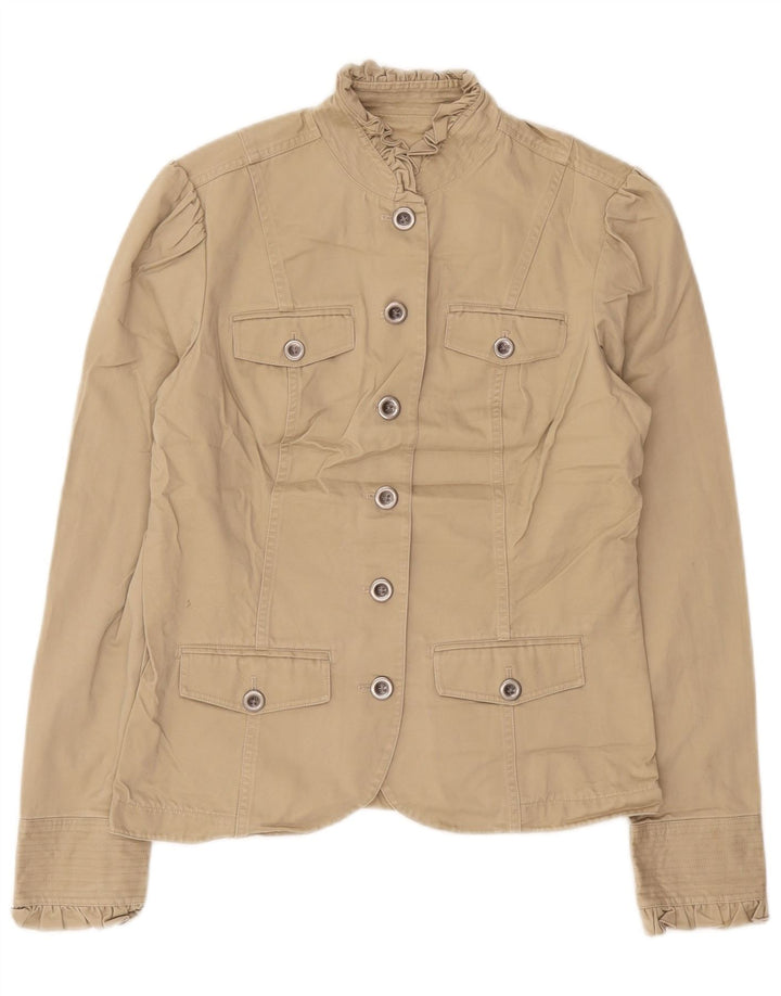Jaqueta blazer alta feminina Eddie Bauer Reino Unido 12 algodão bege médio