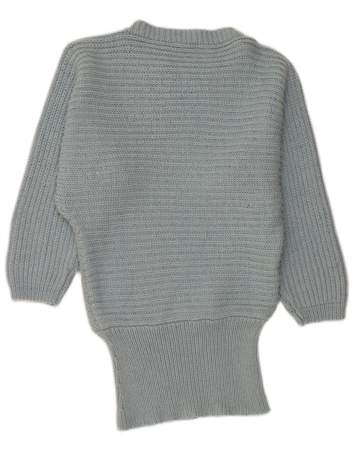 Suéter feminino VINTAGE Batwing com gola canoa Reino Unido 14 azul médio