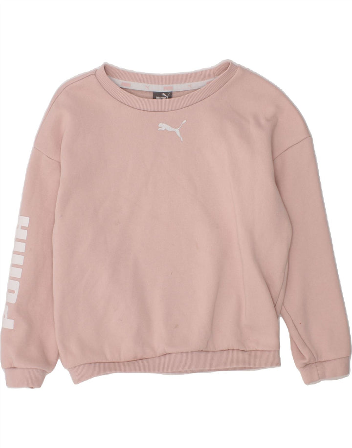 PUMA Girls Graphic Sweatshirt Jumper 7-8 Years Pink Cotton Vintage Puma and Second-Hand Puma from Messina Hembry 