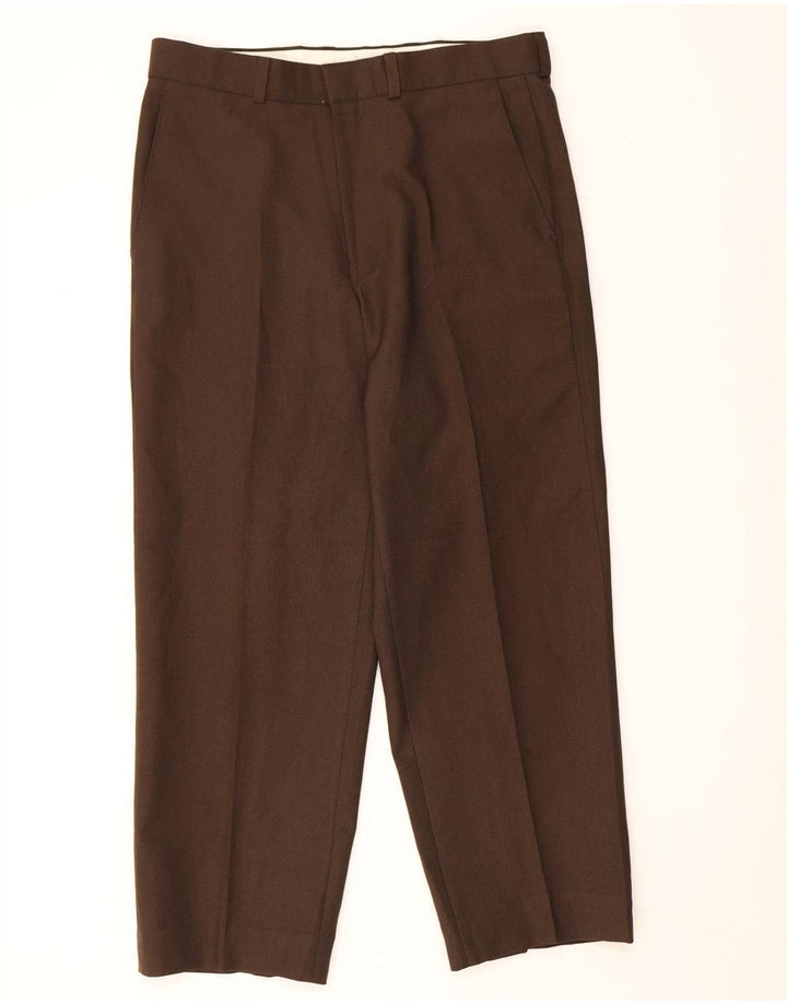 Calça masculina reta casual Marks & Spencer W32 L26 poliéster marrom