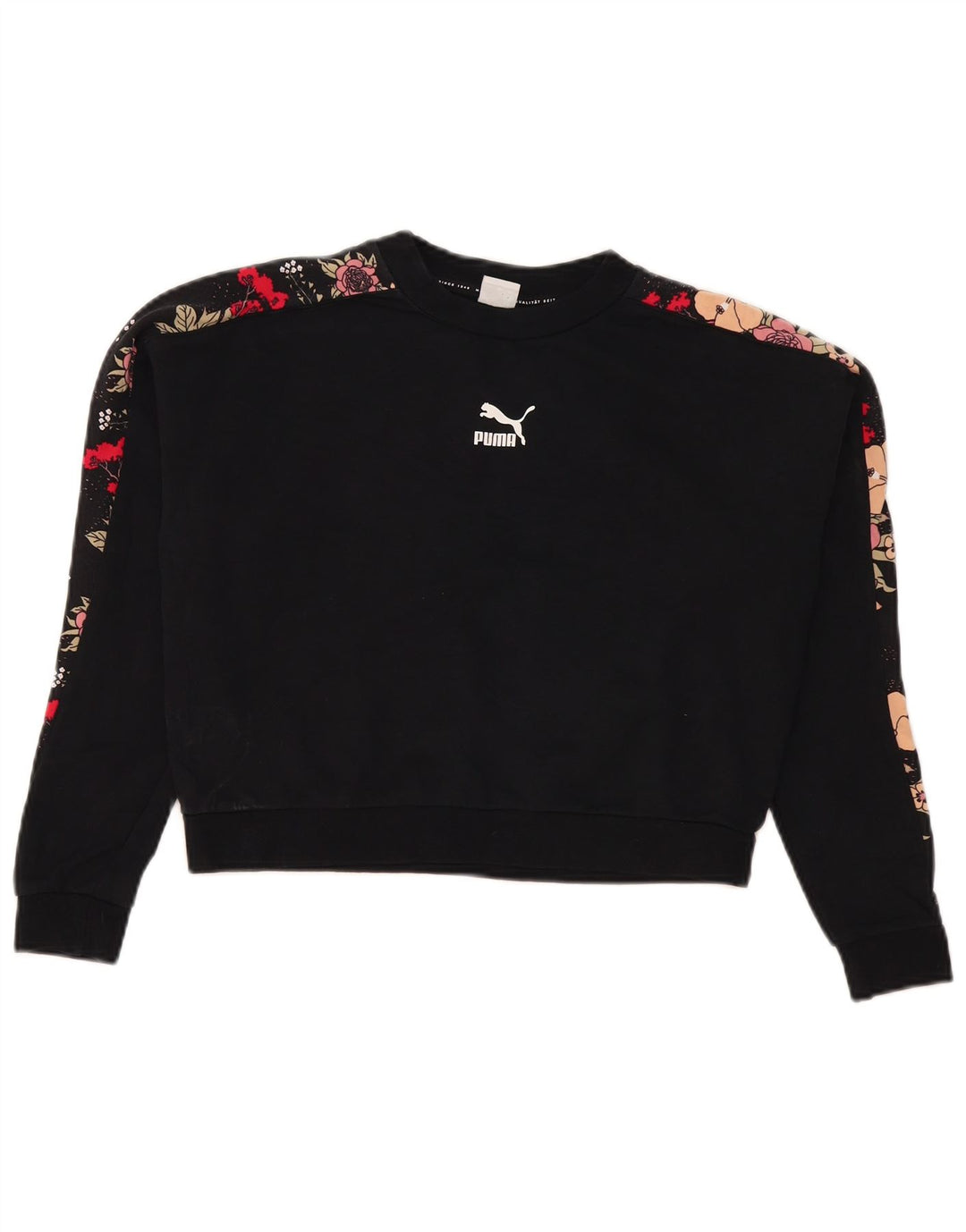 Puma Womens Crop Graphic Moletom Jumper UK 14 Médio Preto Floral
