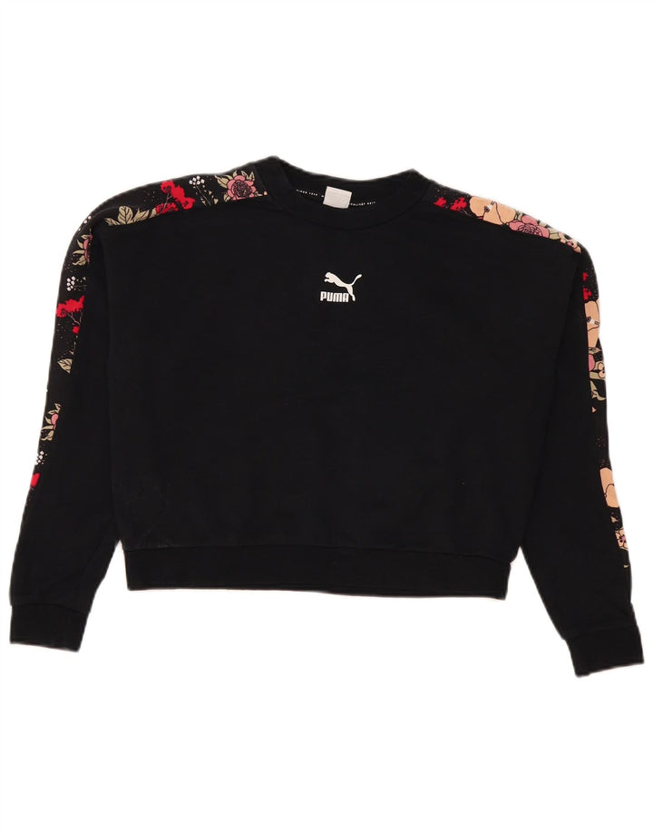 Puma Womens Crop Graphic Moletom Jumper UK 14 Médio Preto Floral