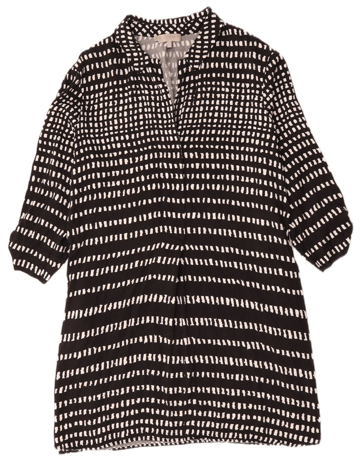 Vestido básico feminino Hobbs manga 3/4 Reino Unido 18 XL preto viscose geométrica
