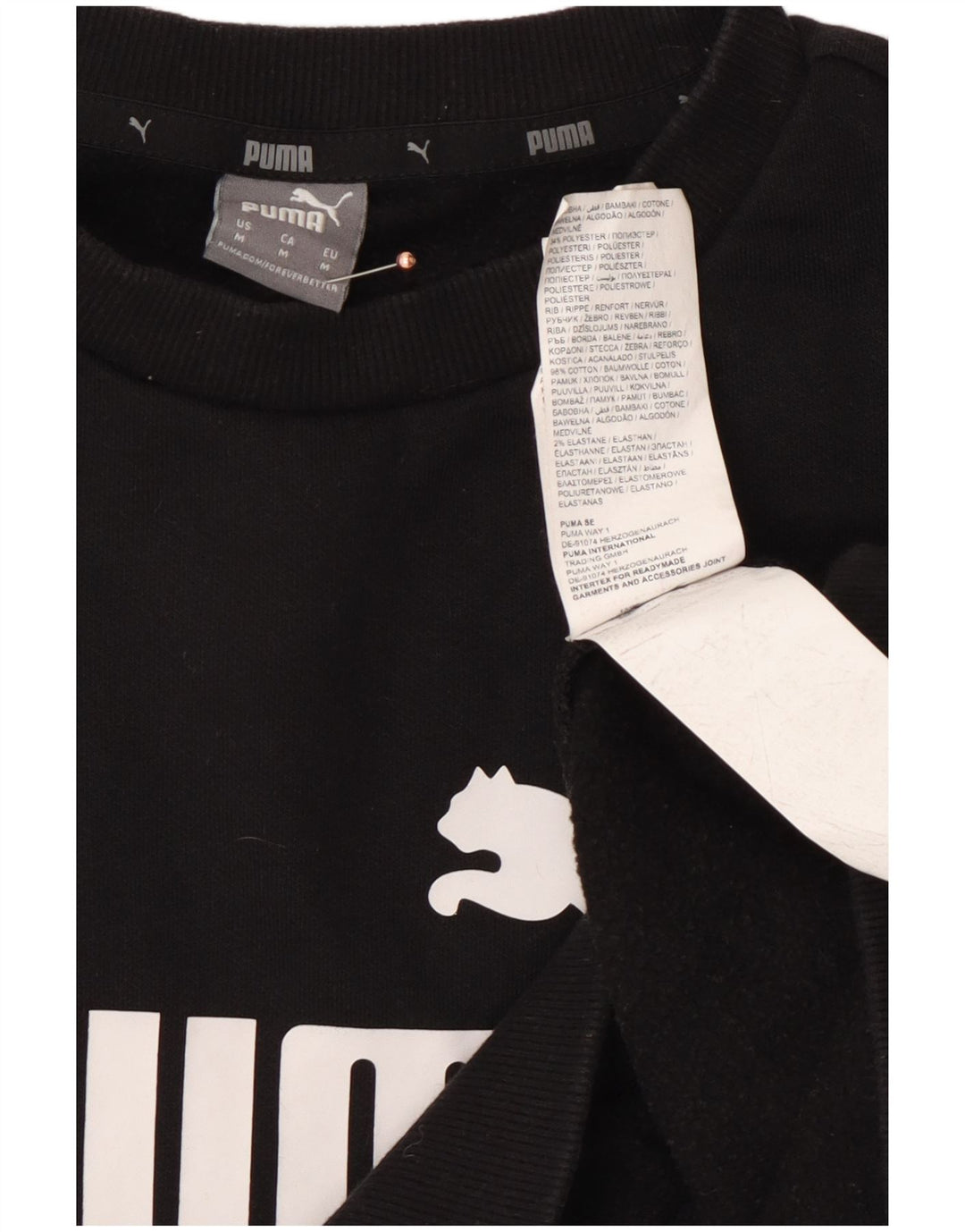 PUMA feminino gráfico moletom jumper UK 14 médio algodão preto