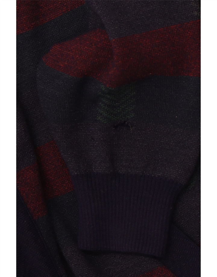 PIERRE SANGAN Suéter cardigã masculino XL lã listrada azul marinho