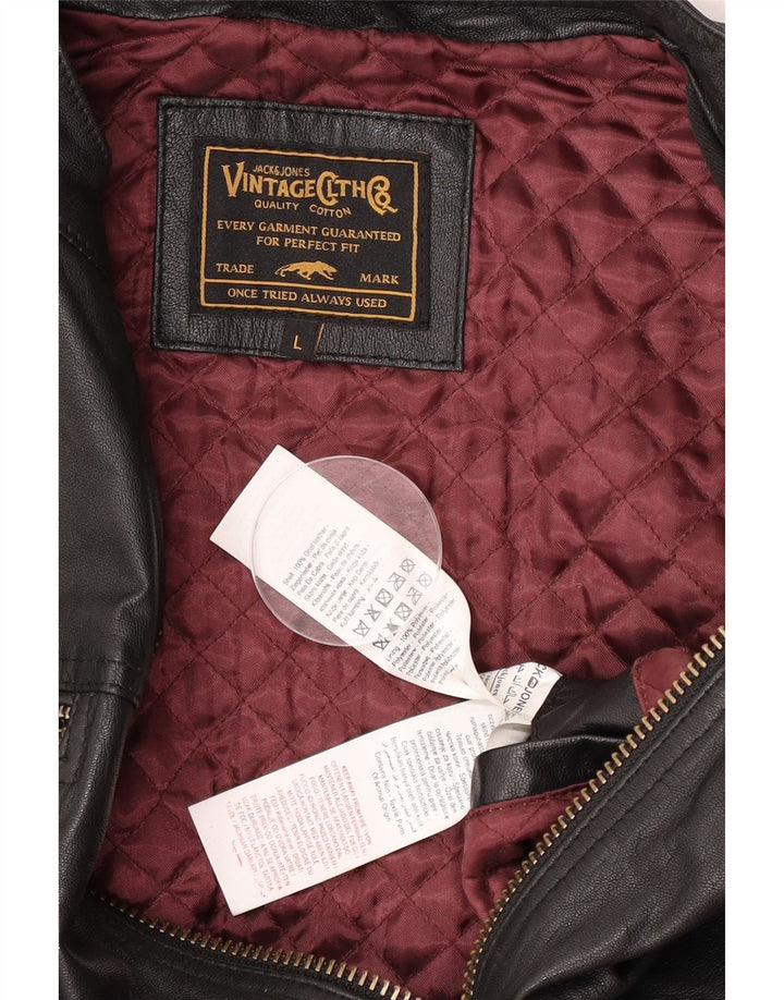 Jaqueta de couro masculina Jack & Jones Reino Unido 40 grande couro preto