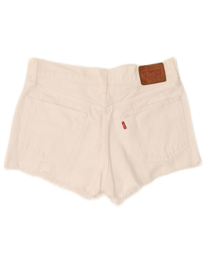 Shorts jeans feminino Levi's 501 desgastado W26 pequeno algodão branco