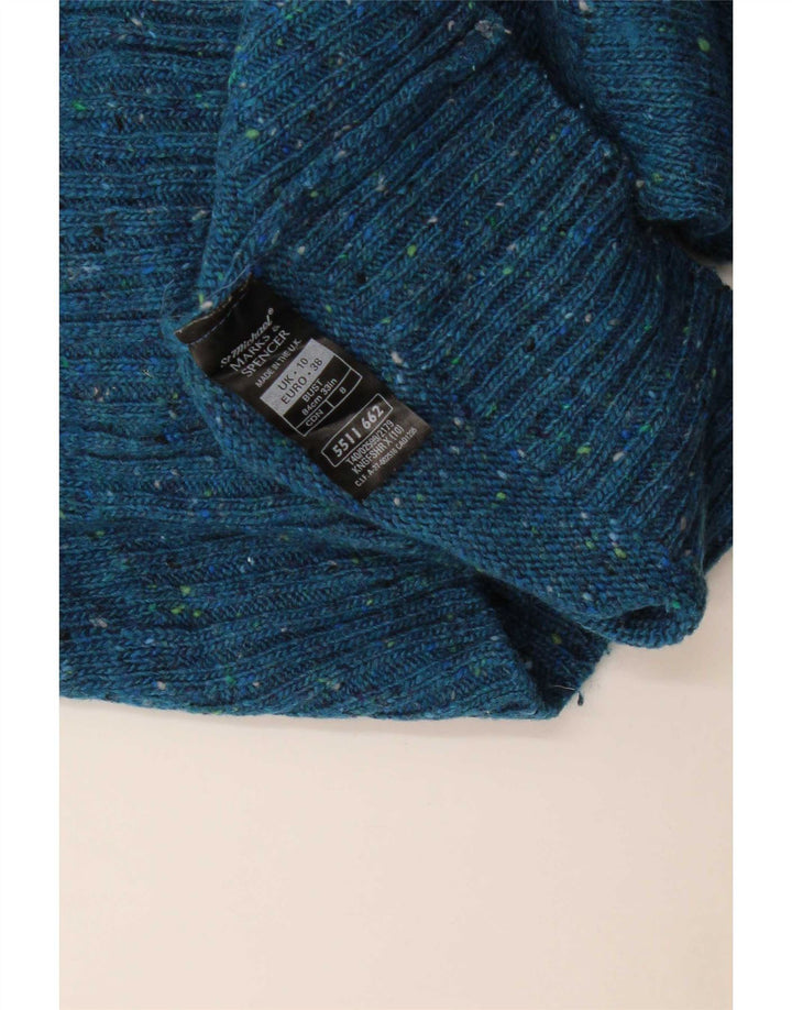 Suéter feminino Marks & Spencer com decote em V Reino Unido 10 pequeno azul manchado