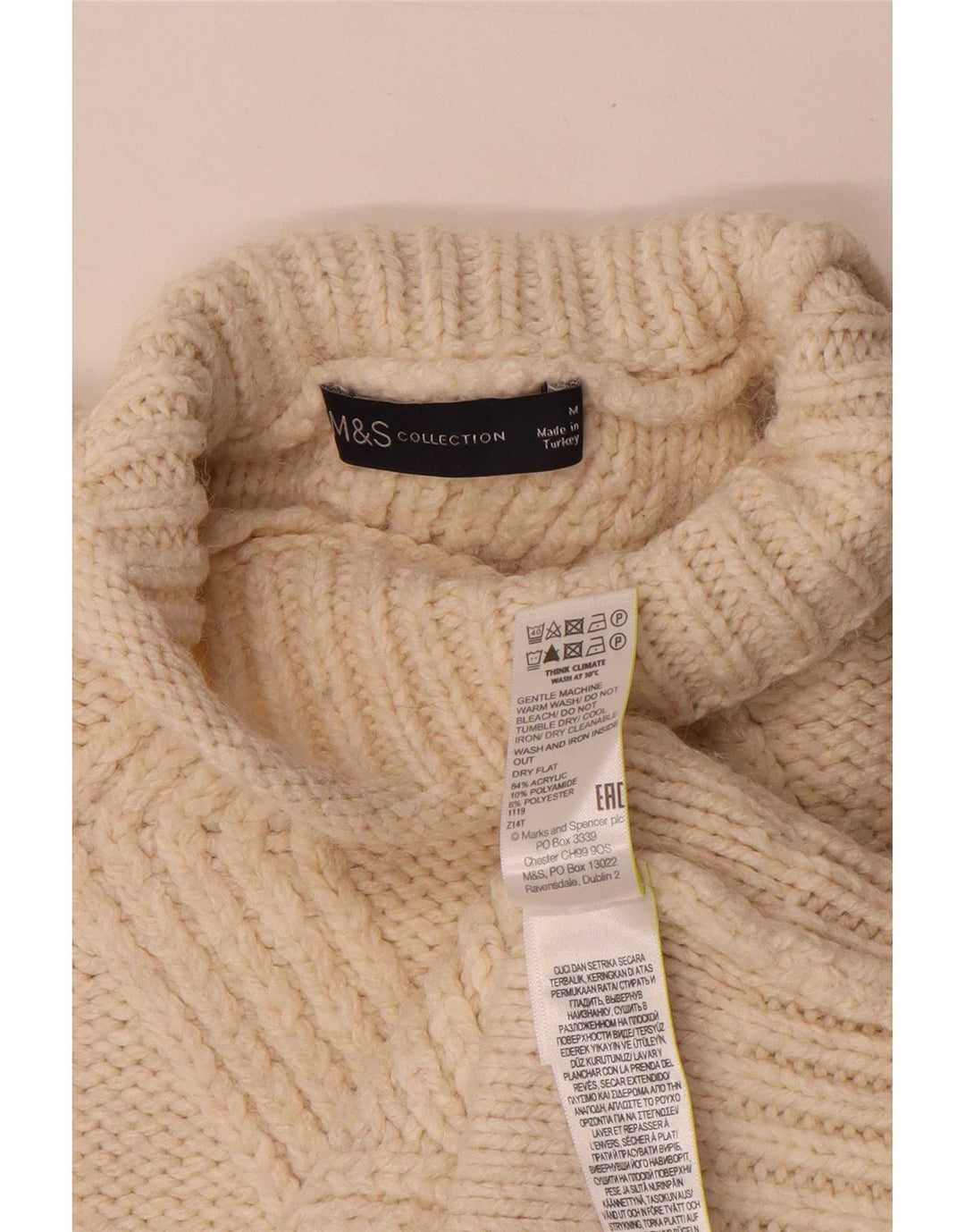 Suéter feminino Marks & Spencer com gola tartaruga Reino Unido 14 médio off white