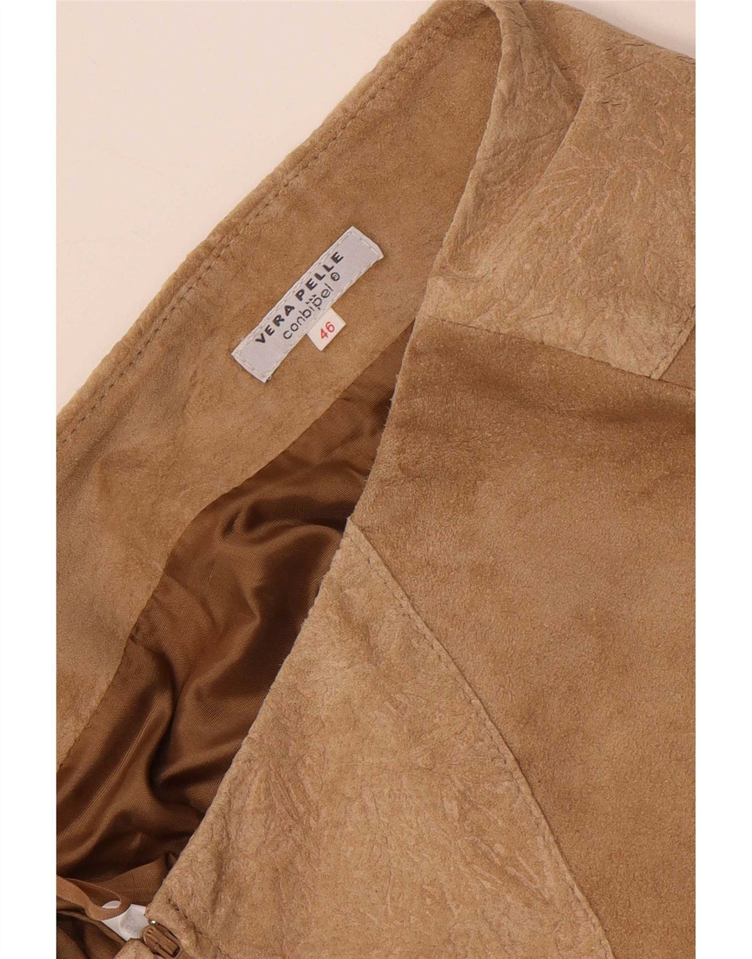 Saia feminina vintage de camurça IT 46 grande W30 couro bege