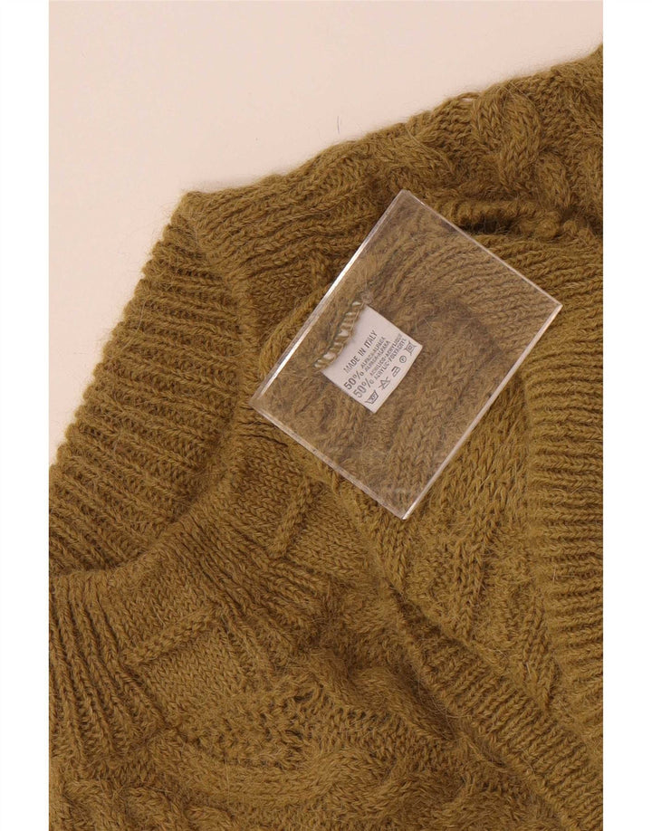 Suéter vintage masculino com gola tartaruga, pequeno cáqui de lã de alpaca