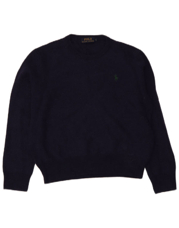 Polo Ralph Lauren Suéter feminino com gola redonda e gola redonda, tamanho grande, azul marinho