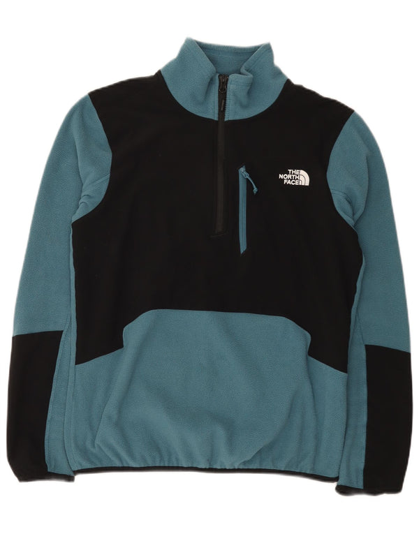 Suéter de lã masculino The North Face com zíper e gola pequena azul colorblock poliéster