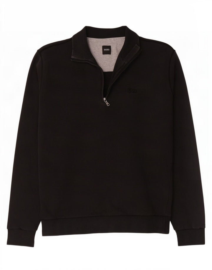 Moletom masculino Hugo Boss com zíper e gola alta de algodão preto médio