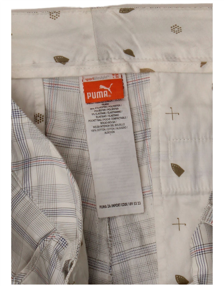 PUMA Mens Slim Chino Calças W34 L34 Poliéster Xadrez Branco