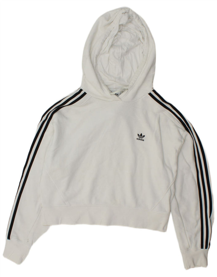 ADIDAS Womens Oversized Crop Hoodie Jumper Reino Unido 8 Pequeno Algodão Branco