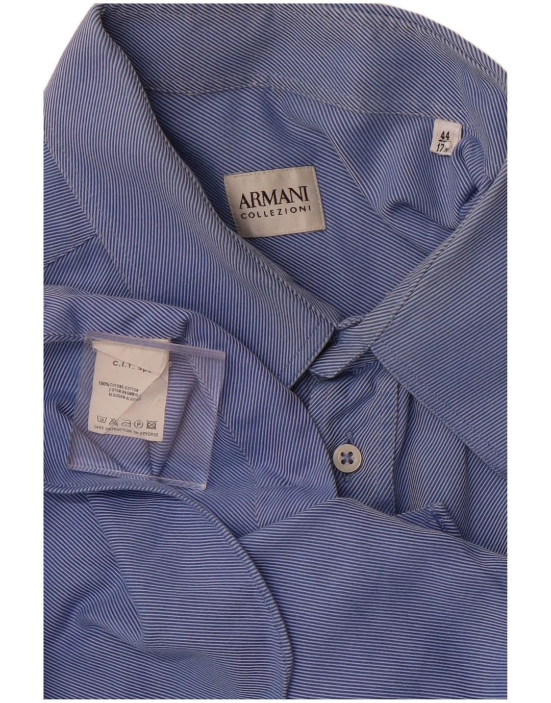 ARMANI COLLEZIONI Camisa masculina tamanho 44 17 1/2 XL algodão listrado azul
