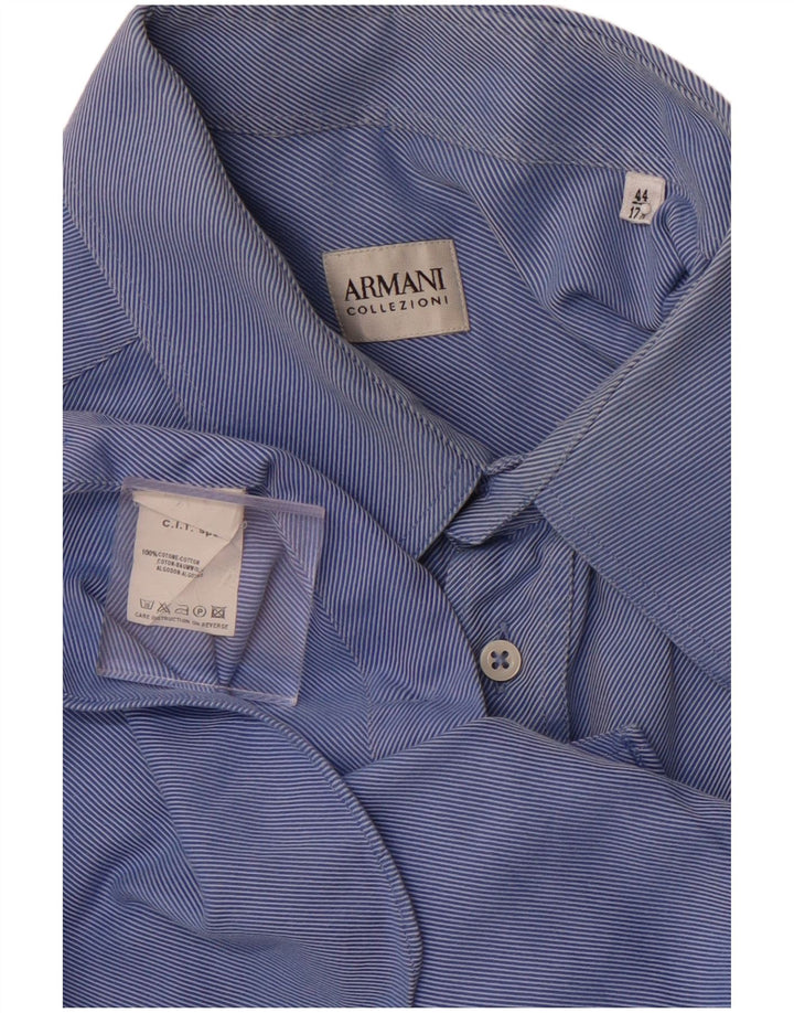 ARMANI COLLEZIONI Camisa masculina tamanho 44 17 1/2 XL algodão listrado azul