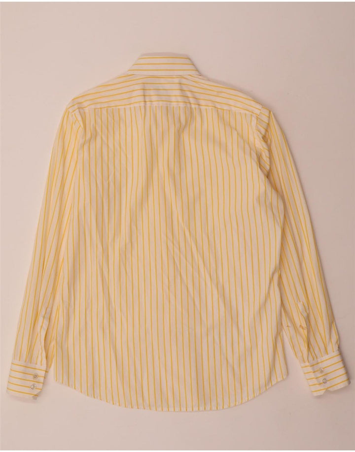 Camisa masculina HUGO BOSS tamanho 40 15 3/4 algodão listrado amarelo médio