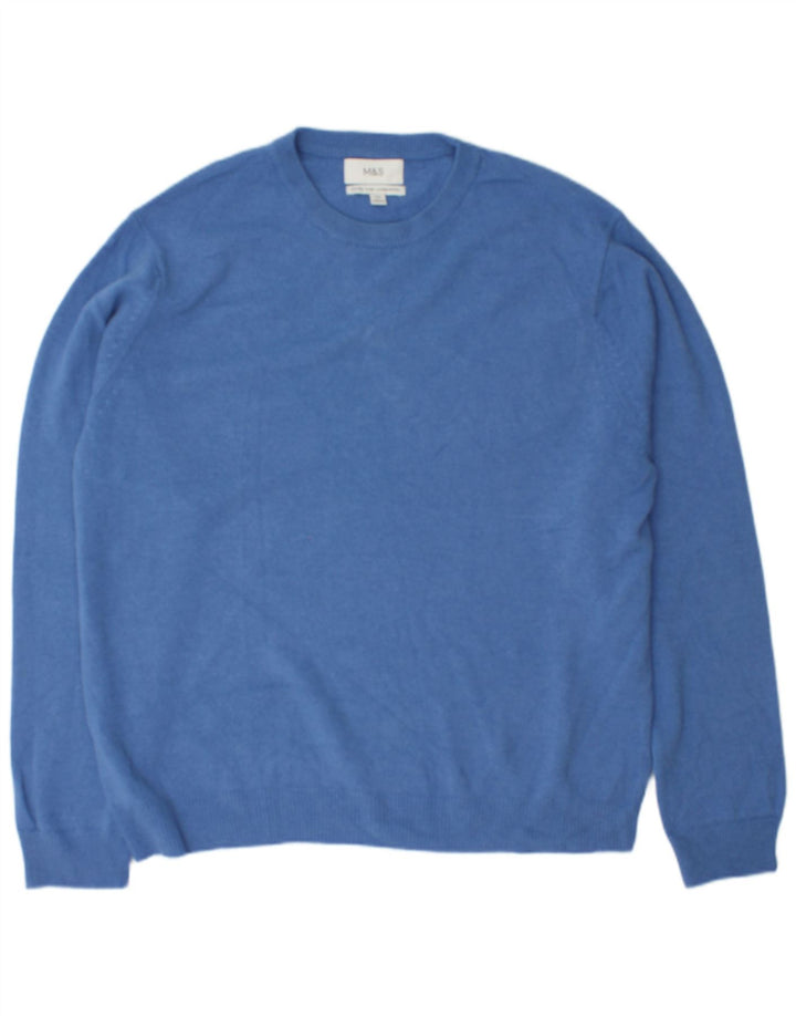 Suéter masculino Marks & Spencer com gola redonda 2XL lã azul