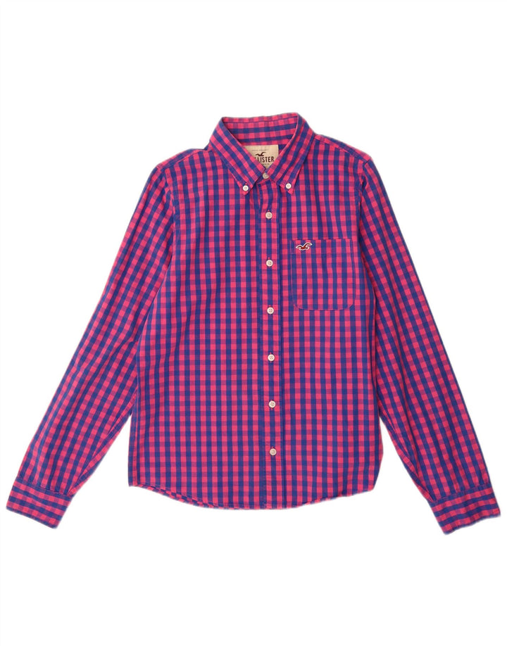 Camisa masculina HOLLISTER de algodão xadrez rosa médio