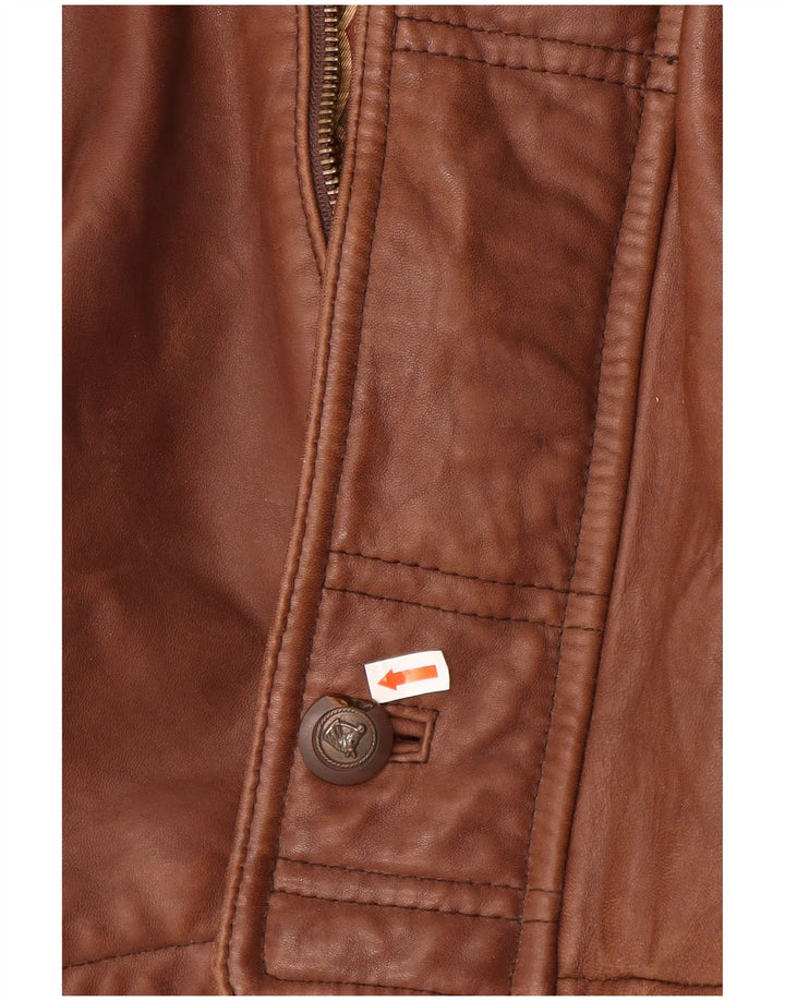 Casaco de couro com capuz masculino vintage IT 54 2XL couro marrom