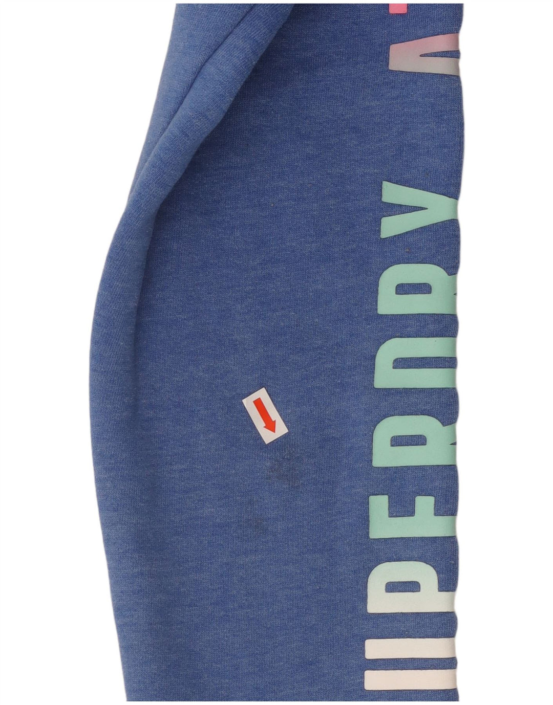 Jumper feminino com capuz gráfico SUPERDRY Reino Unido 16 grande algodão manchado azul