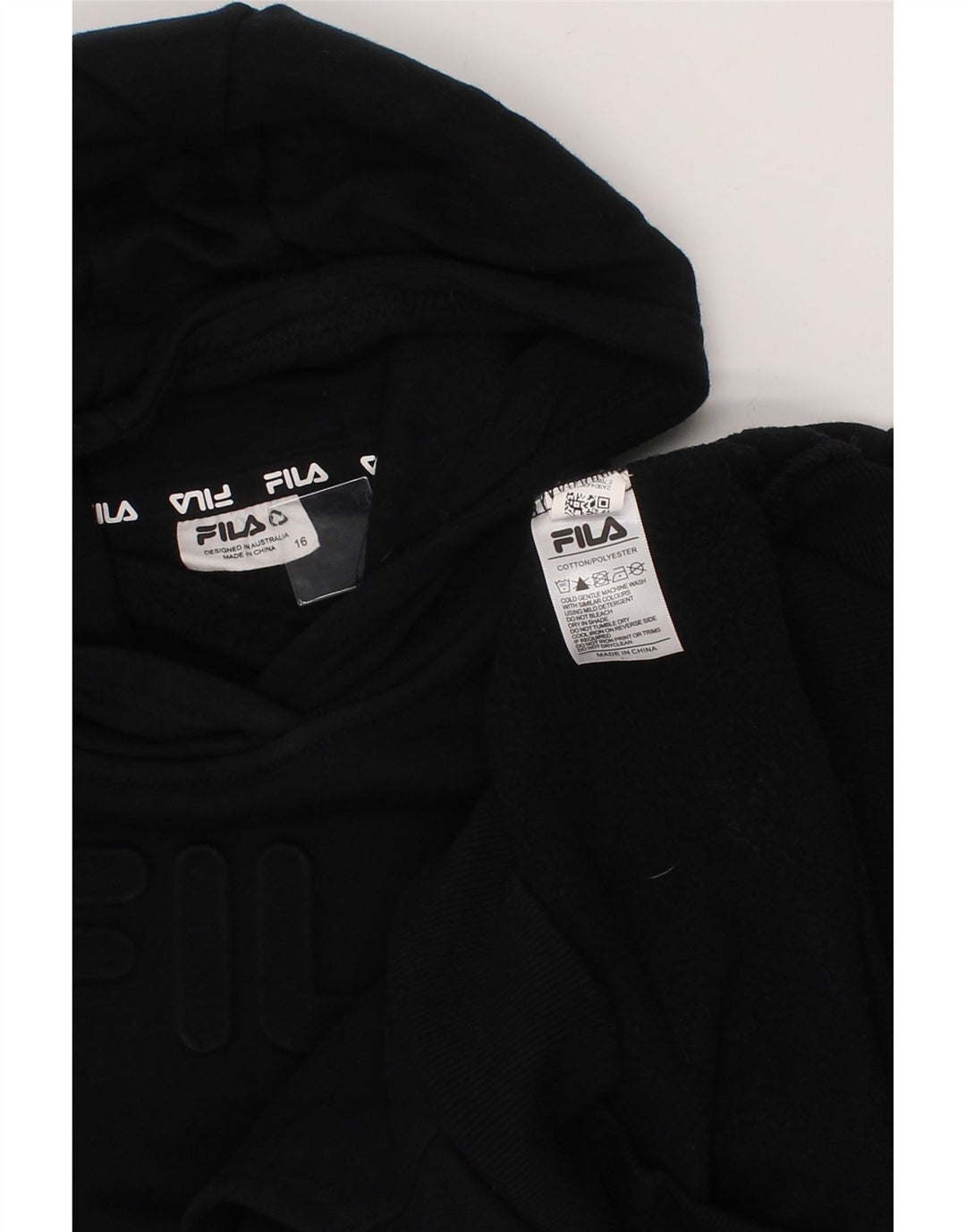 FILA Girls Graphic Hoodie Jumper 15-16 Years Black Cotton Vintage Fila and Second-Hand Fila from Messina Hembry 