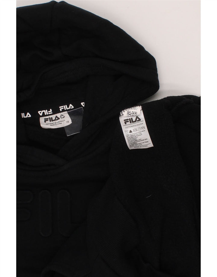 FILA Girls Graphic Hoodie Jumper 15-16 Years Black Cotton Vintage Fila and Second-Hand Fila from Messina Hembry 