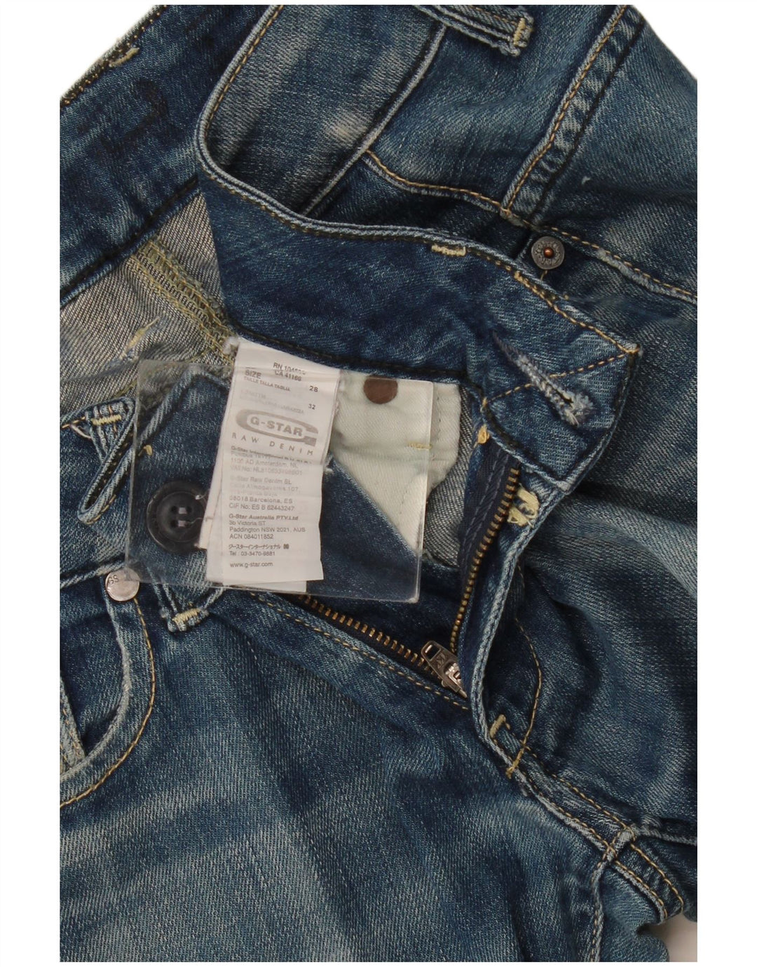 Calça jeans reta feminina G-Star desgastada W28 L32 algodão azul