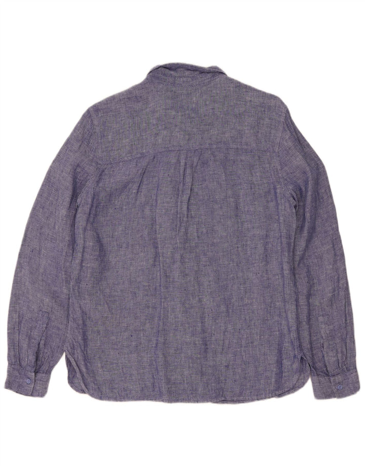 Camisa feminina Marks & Spencer Reino Unido 12 linho azul médio