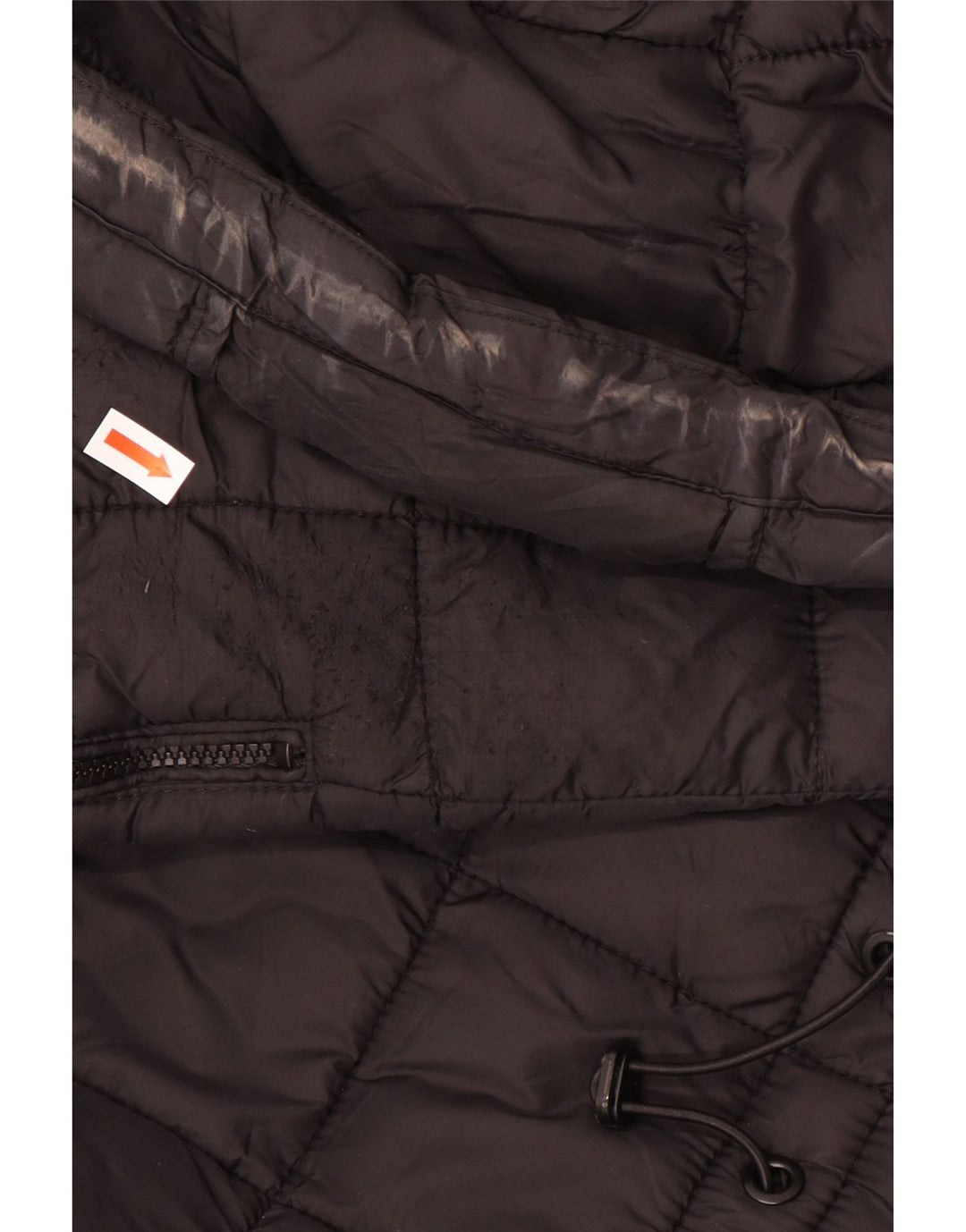 Casaco acolchoado com capuz feminino ZARA UK 16 grande poliéster preto