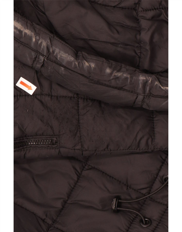 Casaco acolchoado com capuz feminino ZARA UK 16 grande poliéster preto