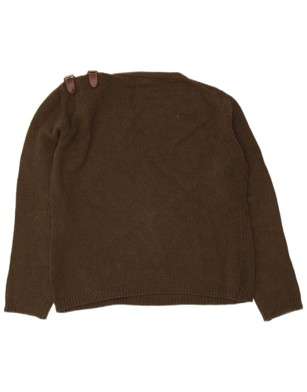 Suéter feminino Massimo Dutti com gola canoa Reino Unido 16 grande lã cáqui