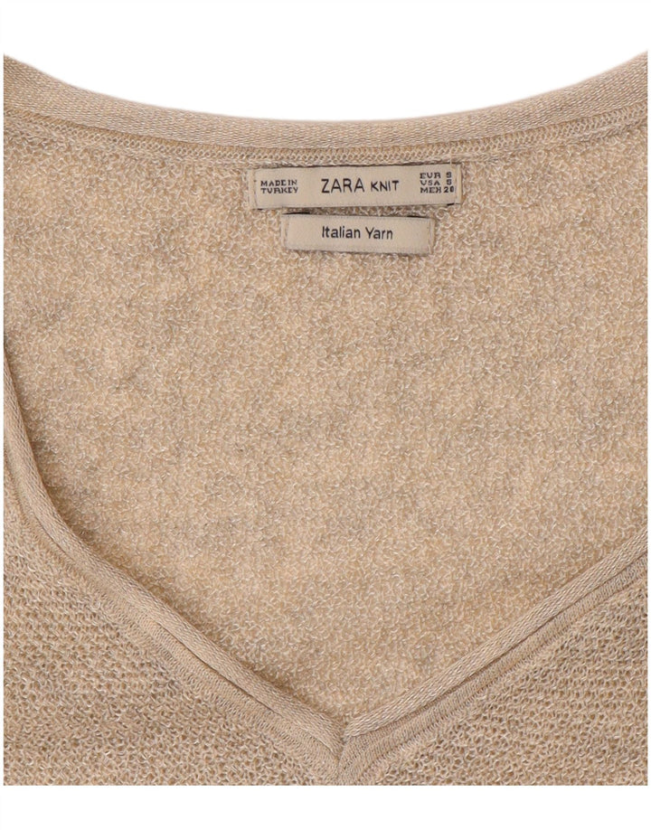 ZARA Suéter masculino oversized de manga curta com decote em V pequeno bege