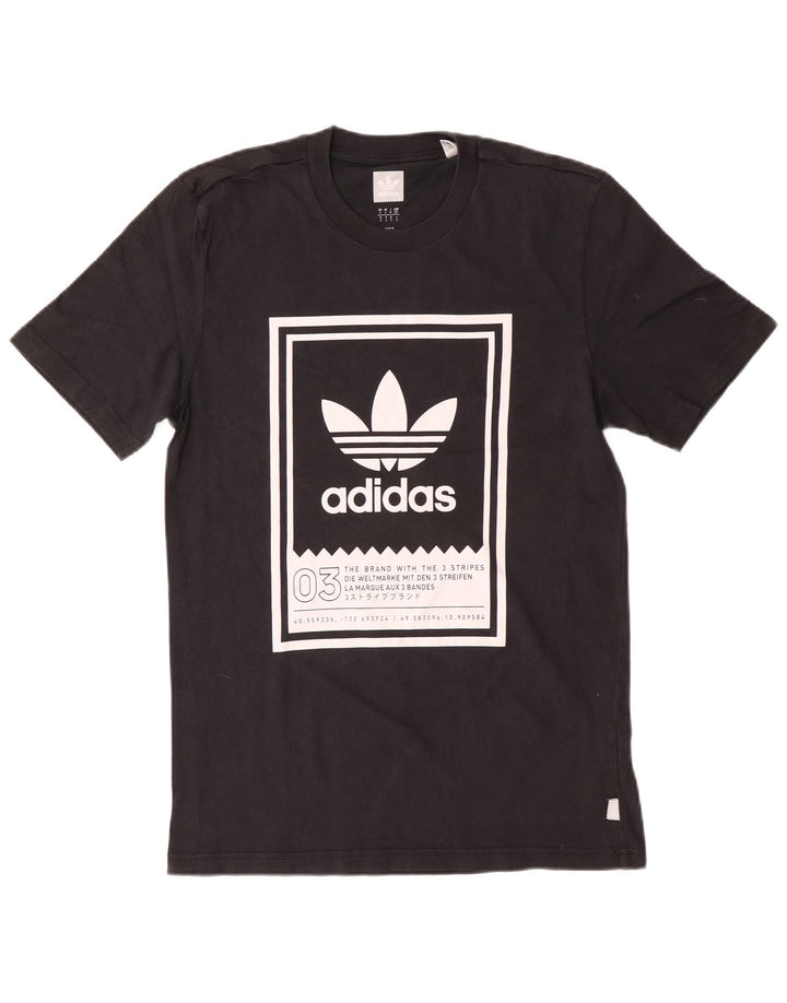 ADIDAS Mens Graphic T-Shirt Top Pequeno Algodão Preto