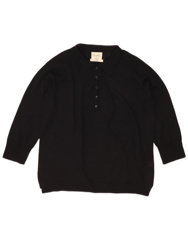 Suéter feminino Zara com manga 3/4 e gola polo Reino Unido 14 lã preta média