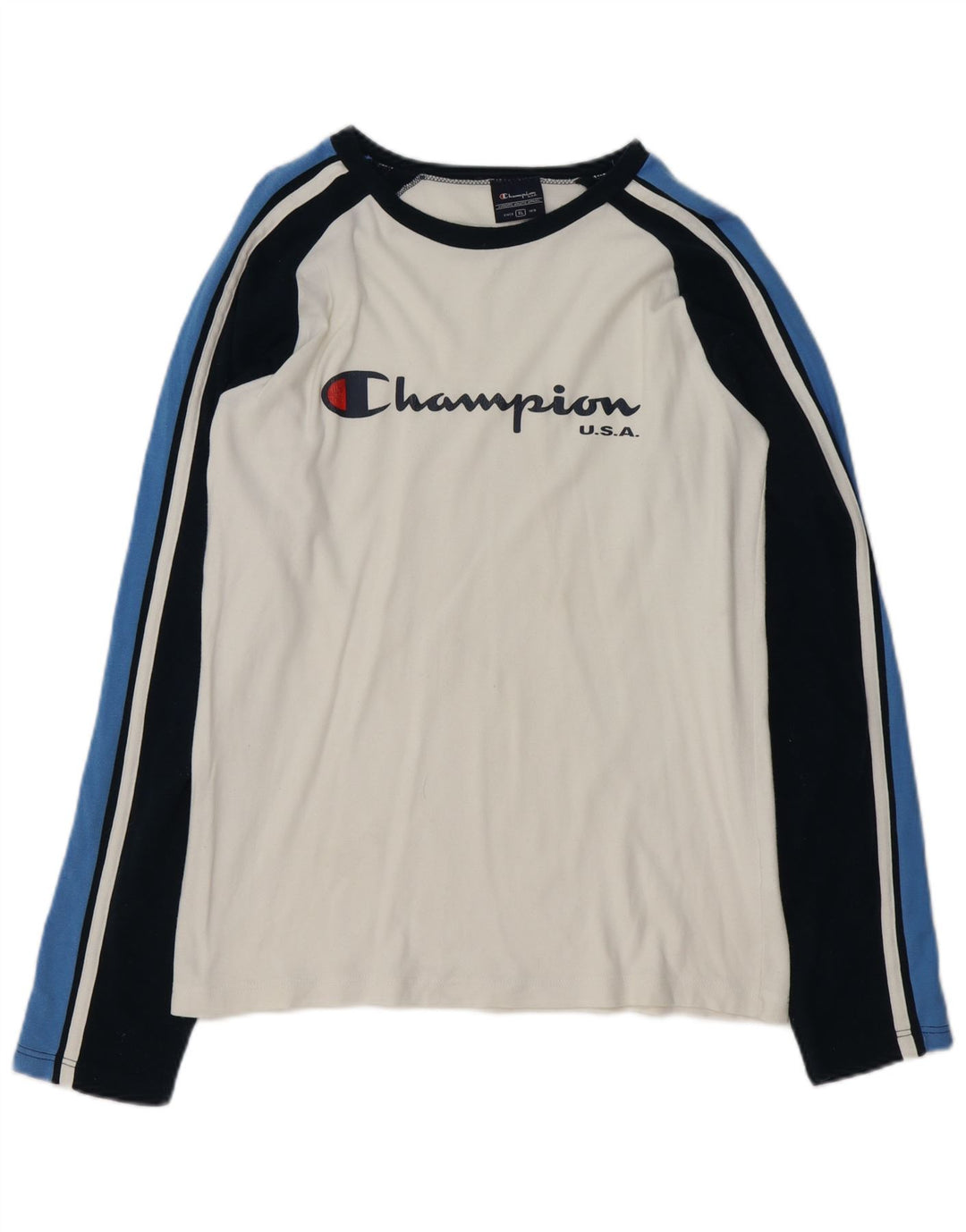 CHAMPION Top gráfico feminino manga comprida UK 18 XL branco colorblock
