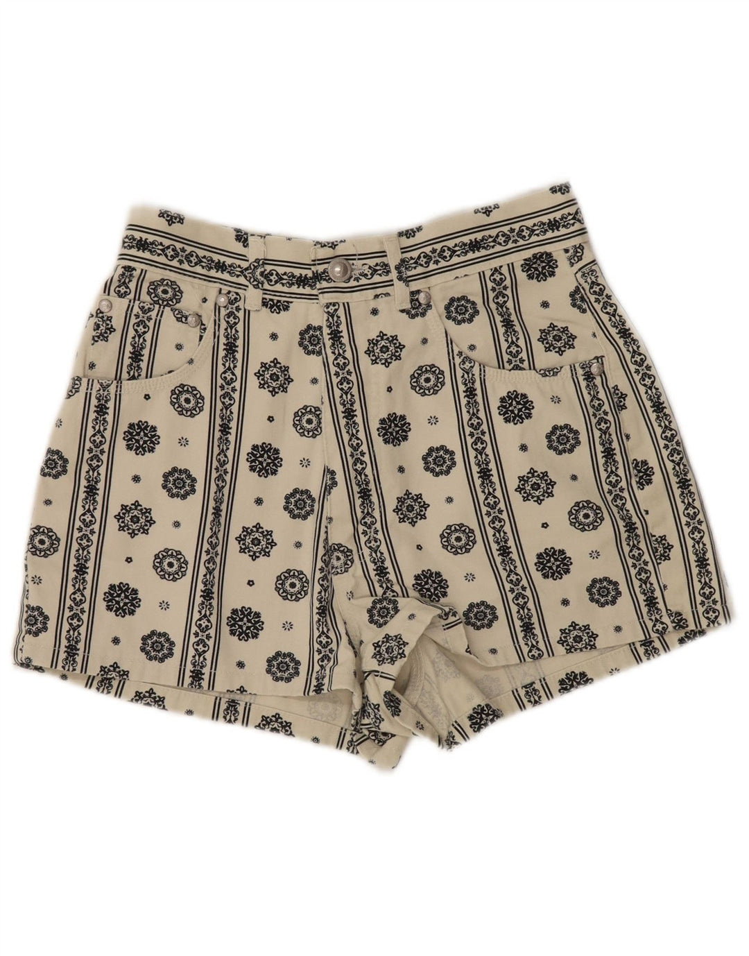 Swish Conjunto feminino jeans de 2 peças Reino Unido 12 médio W26 algodão paisley branco