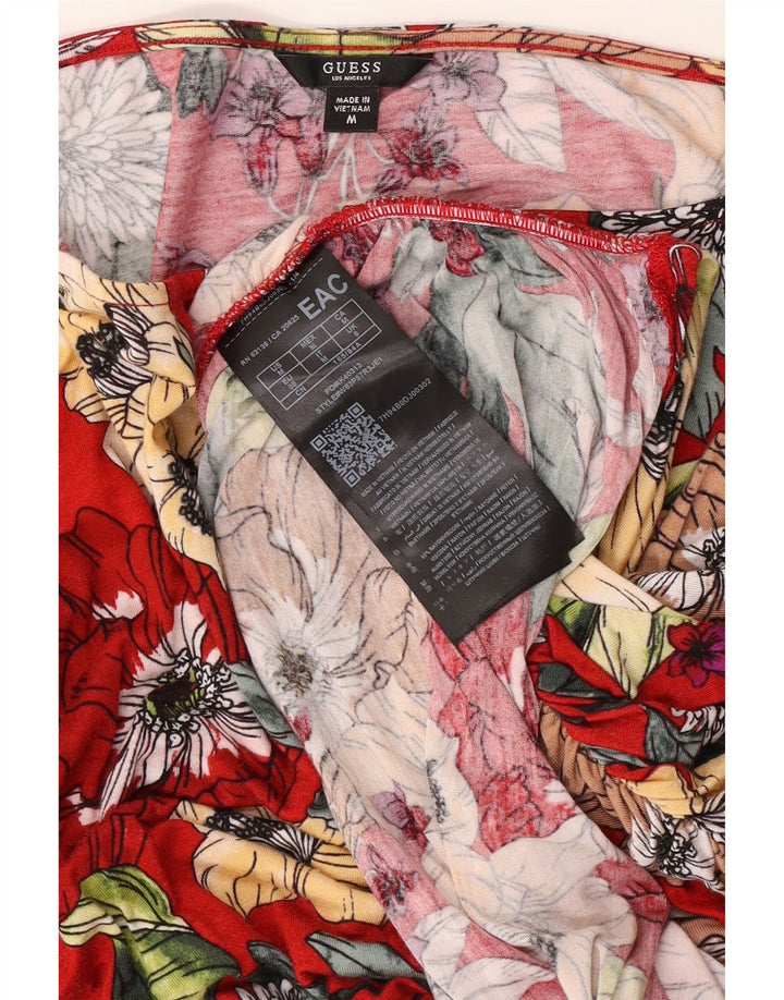 Blusa feminina grande de manga comprida Guess Reino Unido 8 pequena rayon floral vermelho