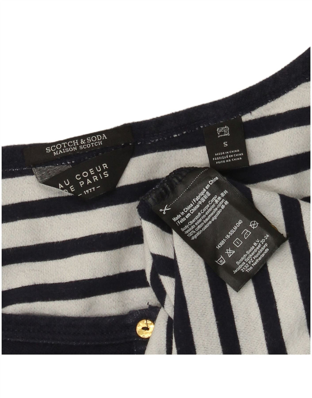 SCOTCH & SODA blusa feminina manga comprida Reino Unido 10 algodão azul marinho pequeno