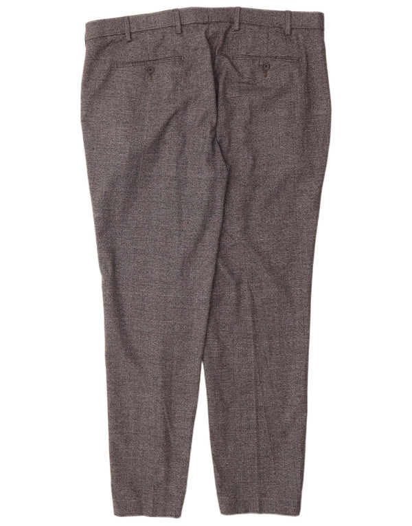 Calça masculina de terno reto Marks & Spencer sob medida W40 L31 cinza xadrez