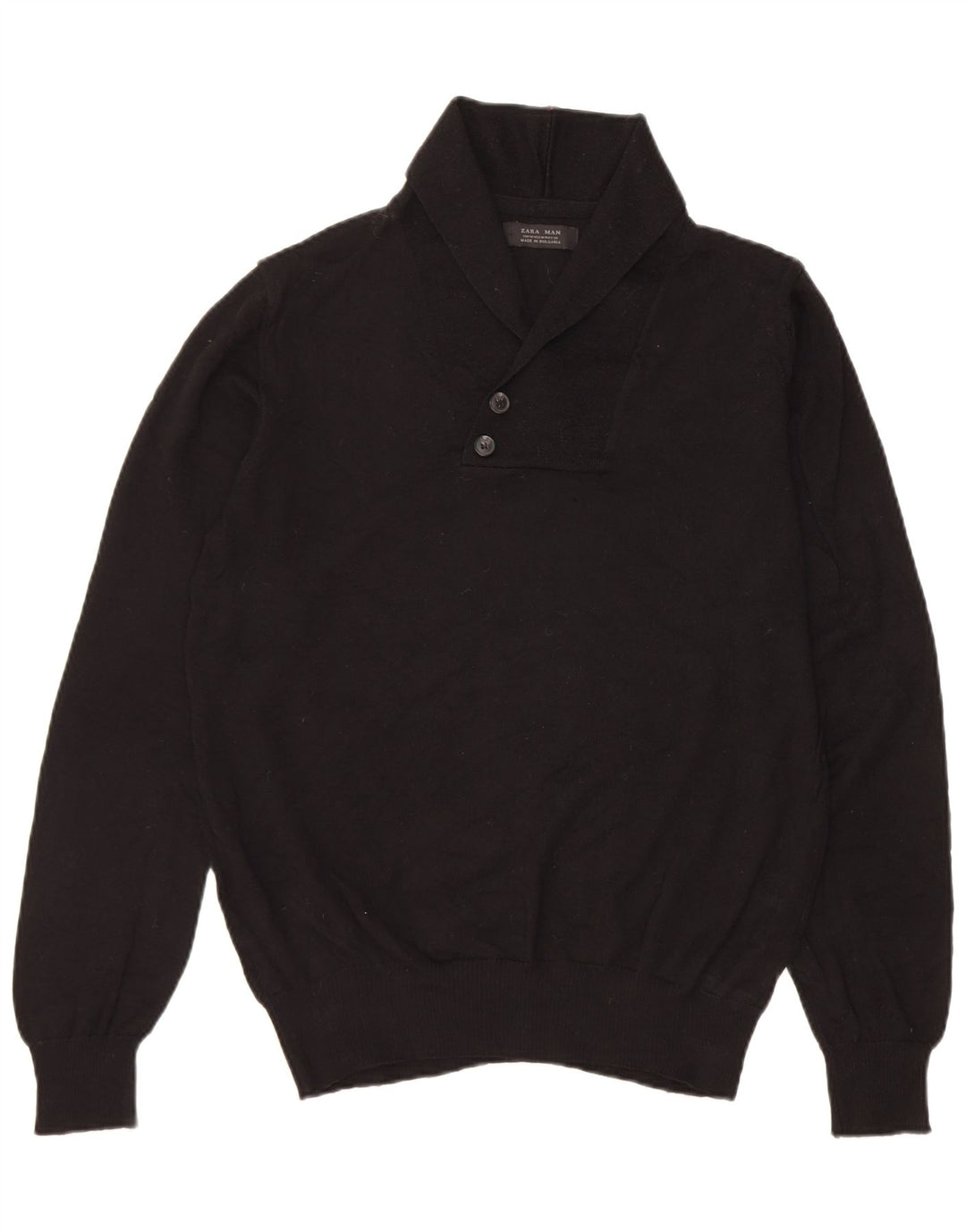 Suéter masculino ZARA com gola xale de lã preta média