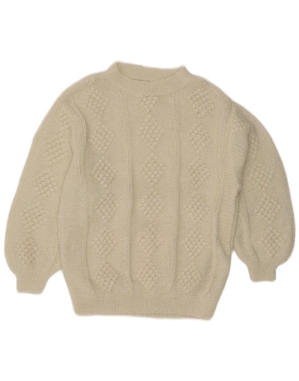 Suéter feminino vintage com gola redonda UK 20 2XL acrílico branco